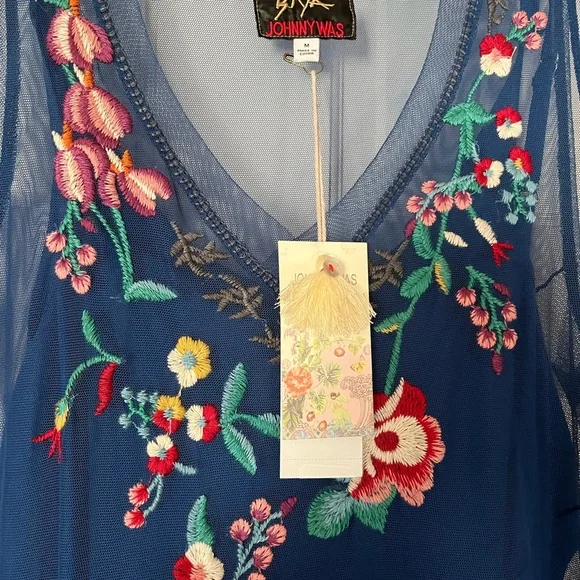 Johnny Was Mazzy embroidered V neck mesh Aline dress. NWT - Picture 6 of 8